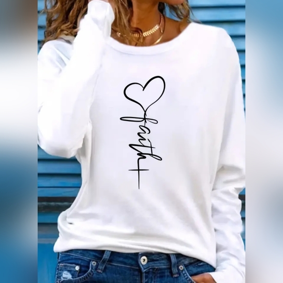 Tops - NEW Faith Print Crew Neck Casual Long Sleeve Shirt XL